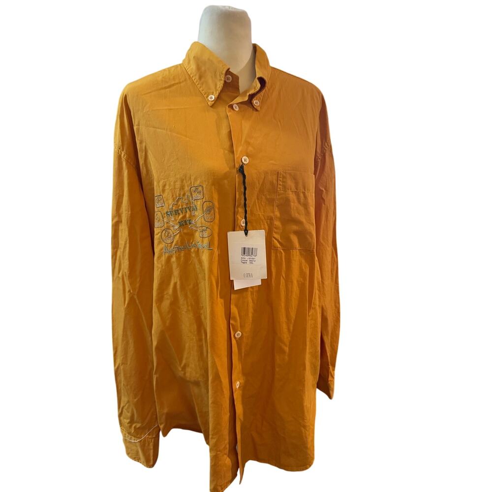 de Castelbajac NWT Mustard Yellow Button-Down Shirt XXL Embroidered Australia